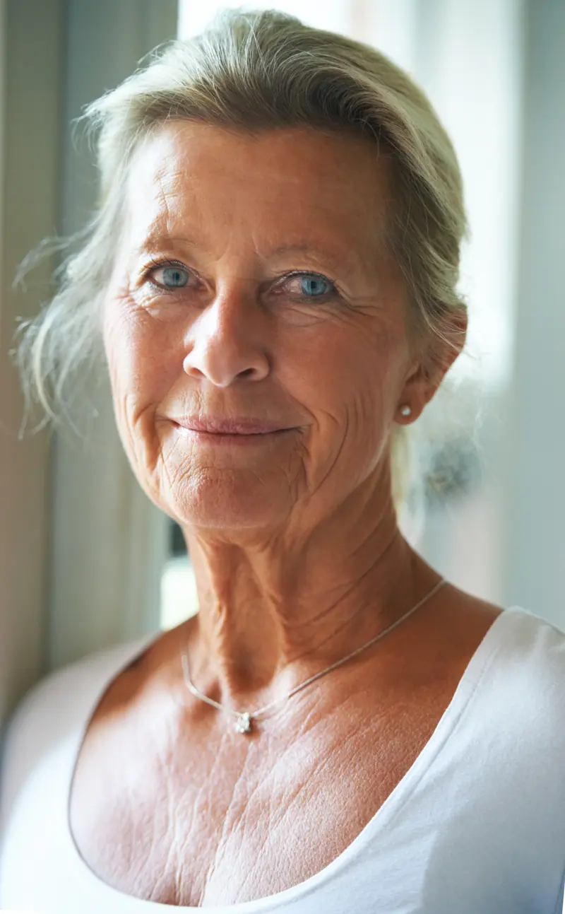Senior woman portrait with gentle smile indoors